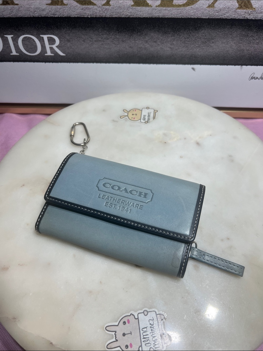 Coach Blue Leather Key Case with Black Trim - Picture 3 of 4